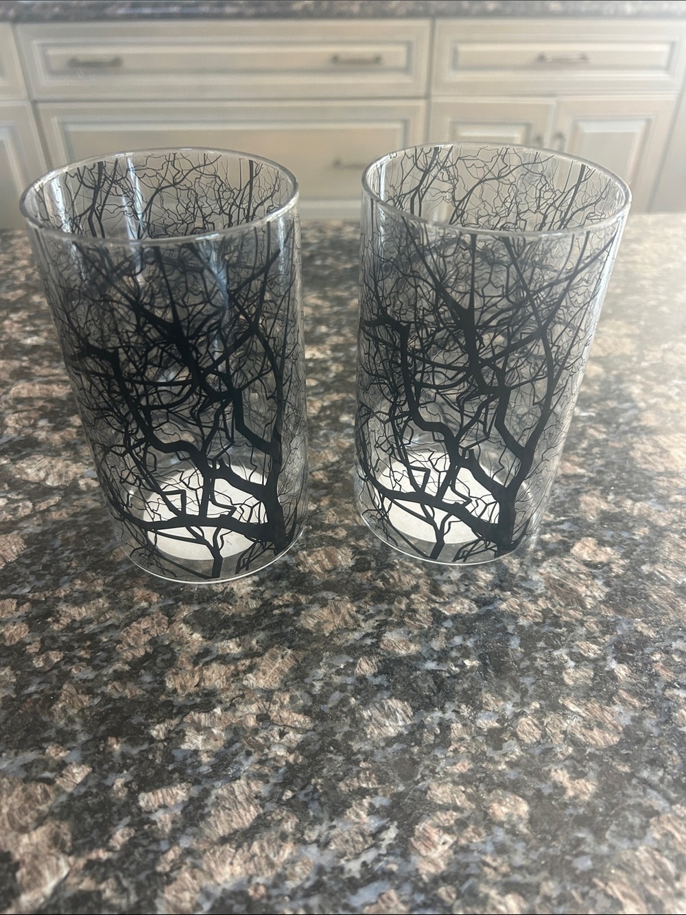 ASHLAND HALLOWEEN TREE BRANCH ETCHED GLASS CYLINDER  LOT IF 2 NWT